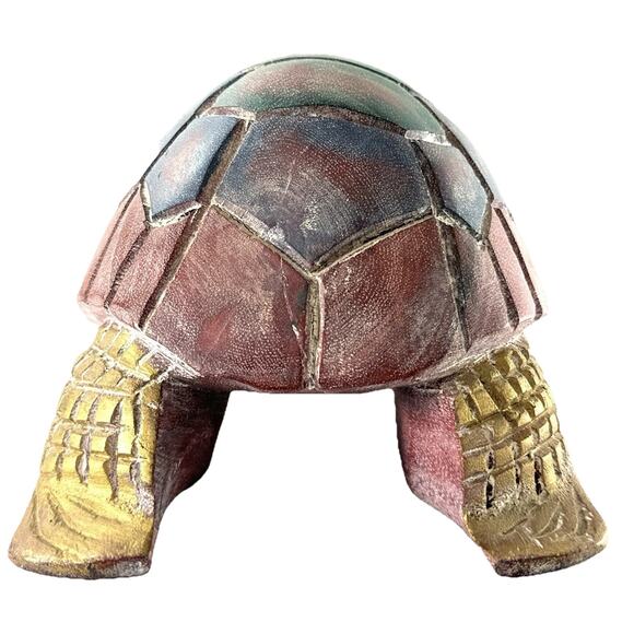 Hand-Carved Wooden Turtle Figurine 13” Painted Folk Art Animal Sculpture - Picture 6 of 7